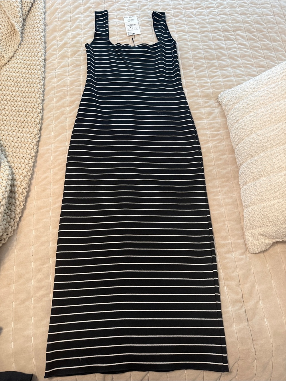 Zara Black & White Striped Tank Midi Dress